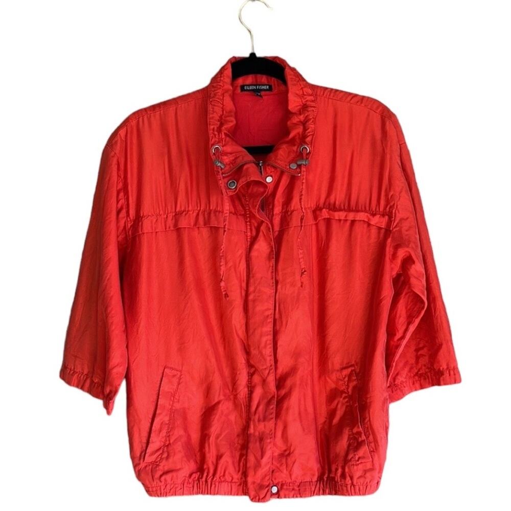 Eileen Fisher Silk Anorak 3/4 sleeve Jacket Red Small INVS7